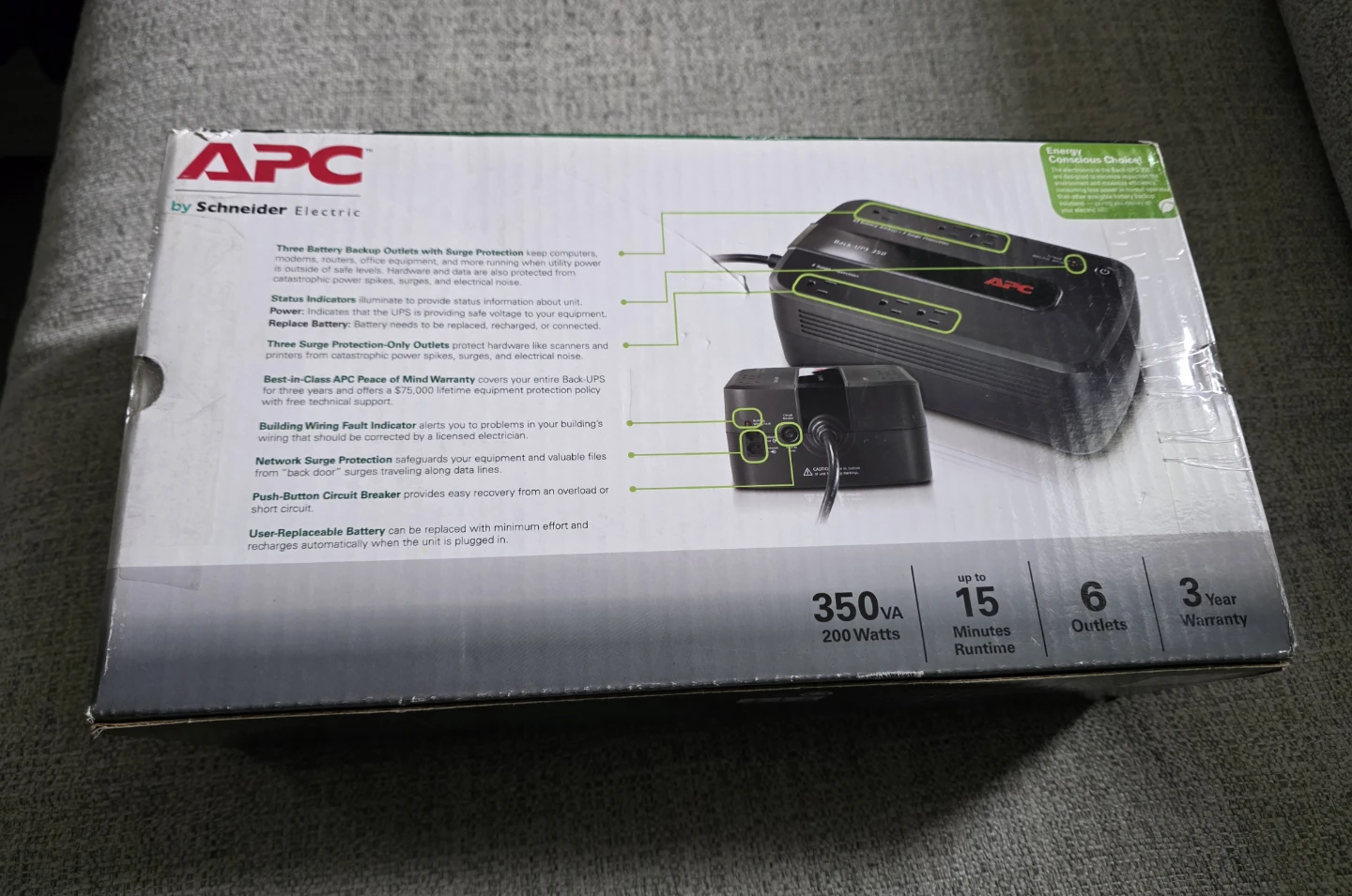 APC BE350R Back-UPS ES 350 Battery Backup Surge Protector - photo 2