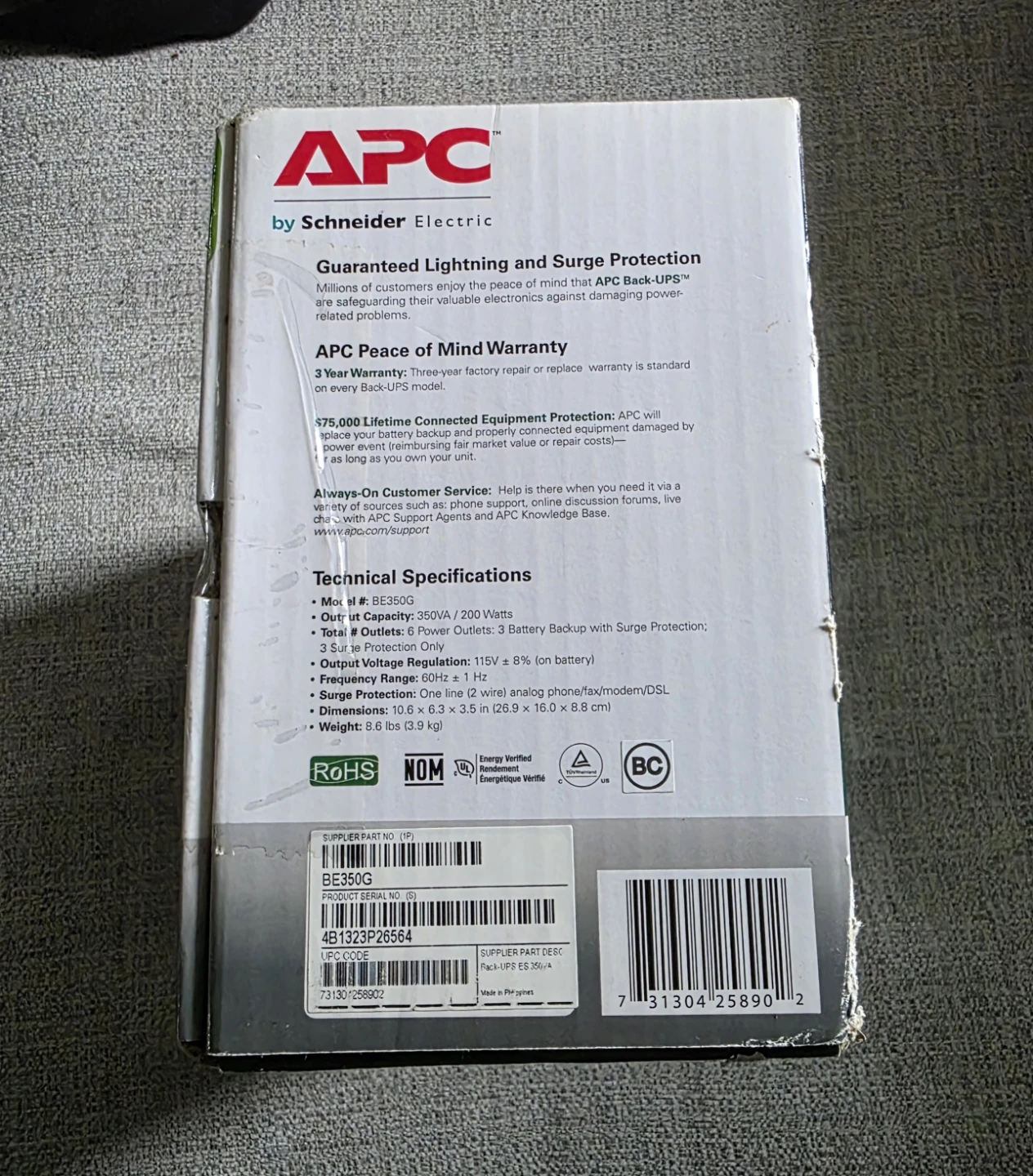 APC BE350R Back-UPS ES 350 Battery Backup Surge Protector - photo 5