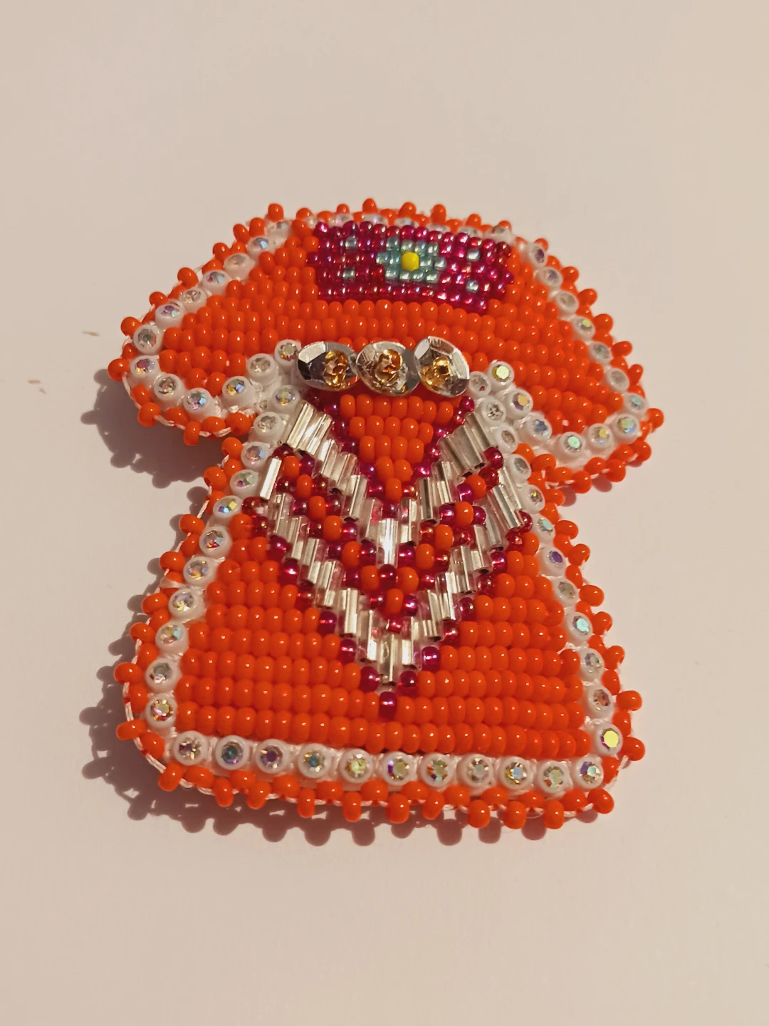 Cute Handmade Orange Beaded Brooch - photo 2