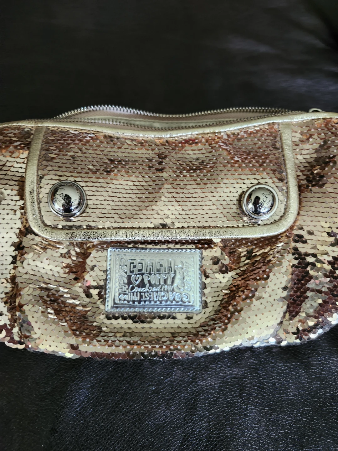 Breathtaking Rare Coach Gold Sequin  Bag Purse