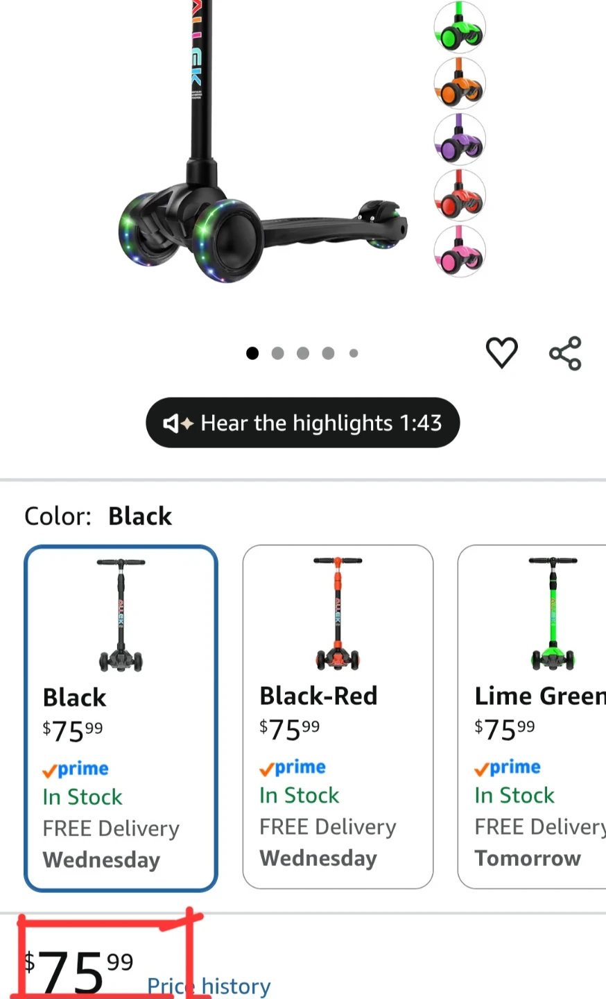 Adjustable handle  hight and  light up wheel scooter kids