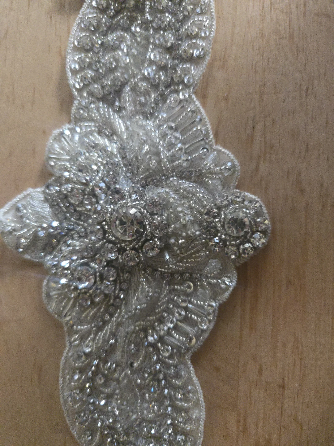 Beaded Bridal Sash Applique with Rhinestones - photo 3