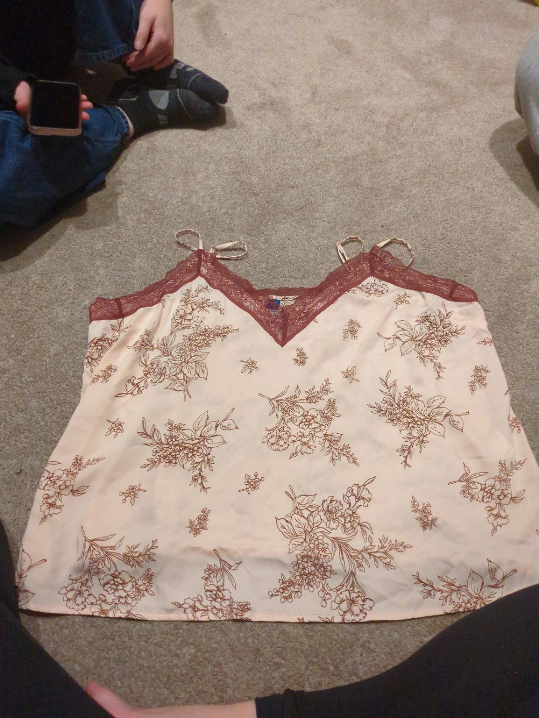 Floral Lace Trim Cami Top XXL