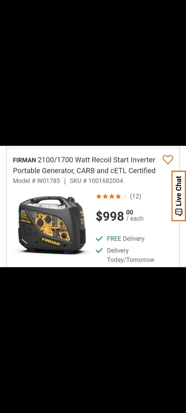 New, FIRMAN 2100/1700 Watt Recoil Start Inverter Generator
