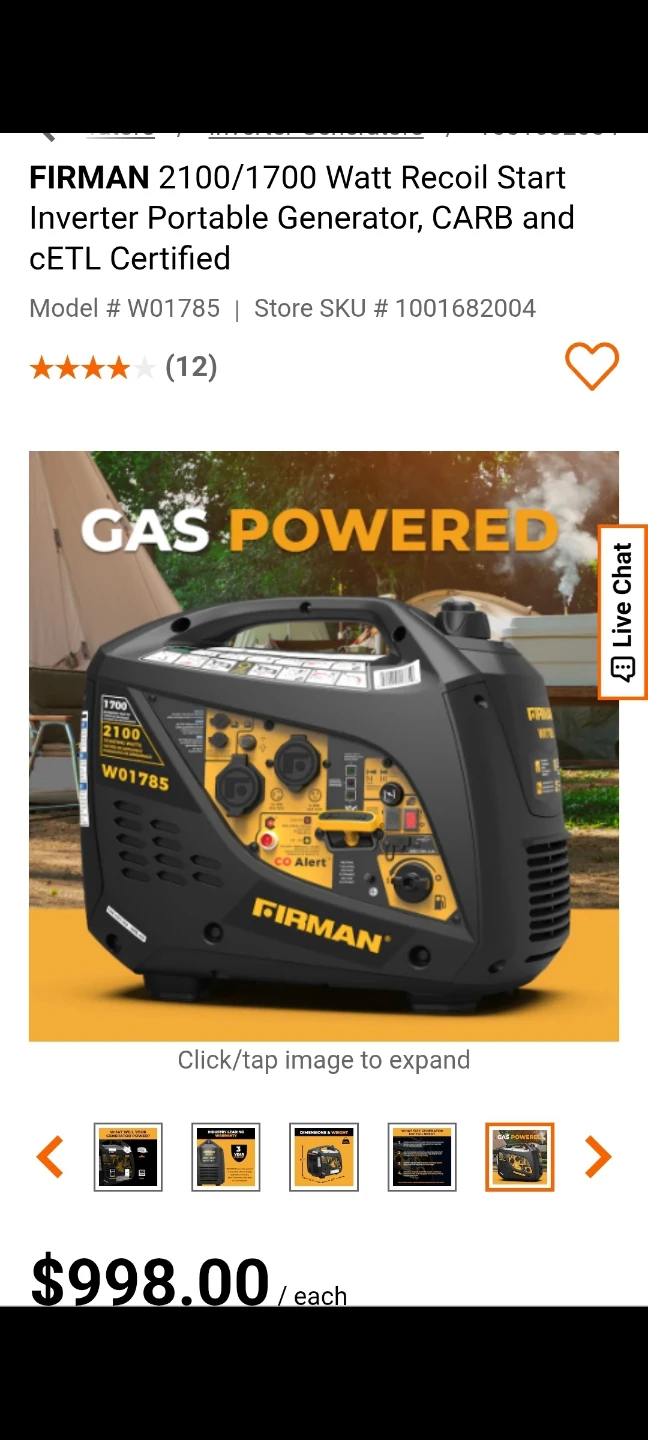 New, FIRMAN 2100/1700 Watt Recoil Start Inverter Generator - photo 2