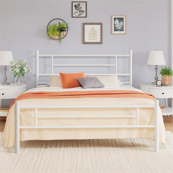 White Queen Size Metal Bed Frame
