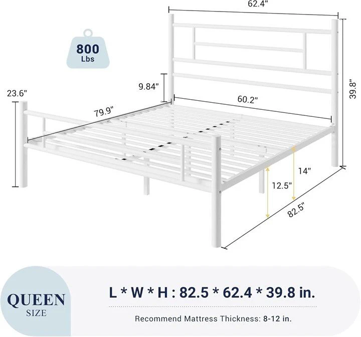 White Queen Size Metal Bed Frame - photo 2