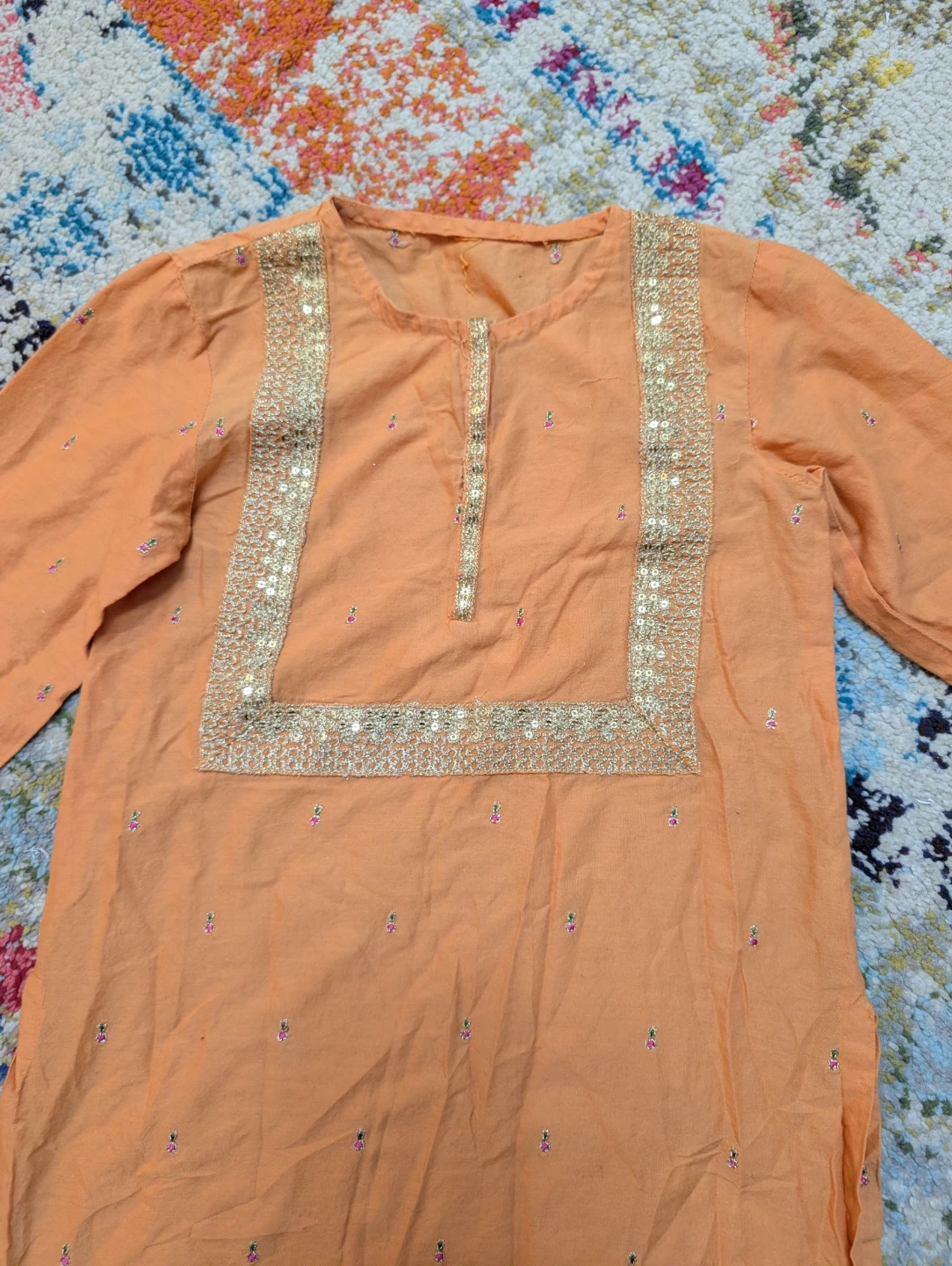 Ladli brand Kids Orange Embroidered Tunic top - photo 2