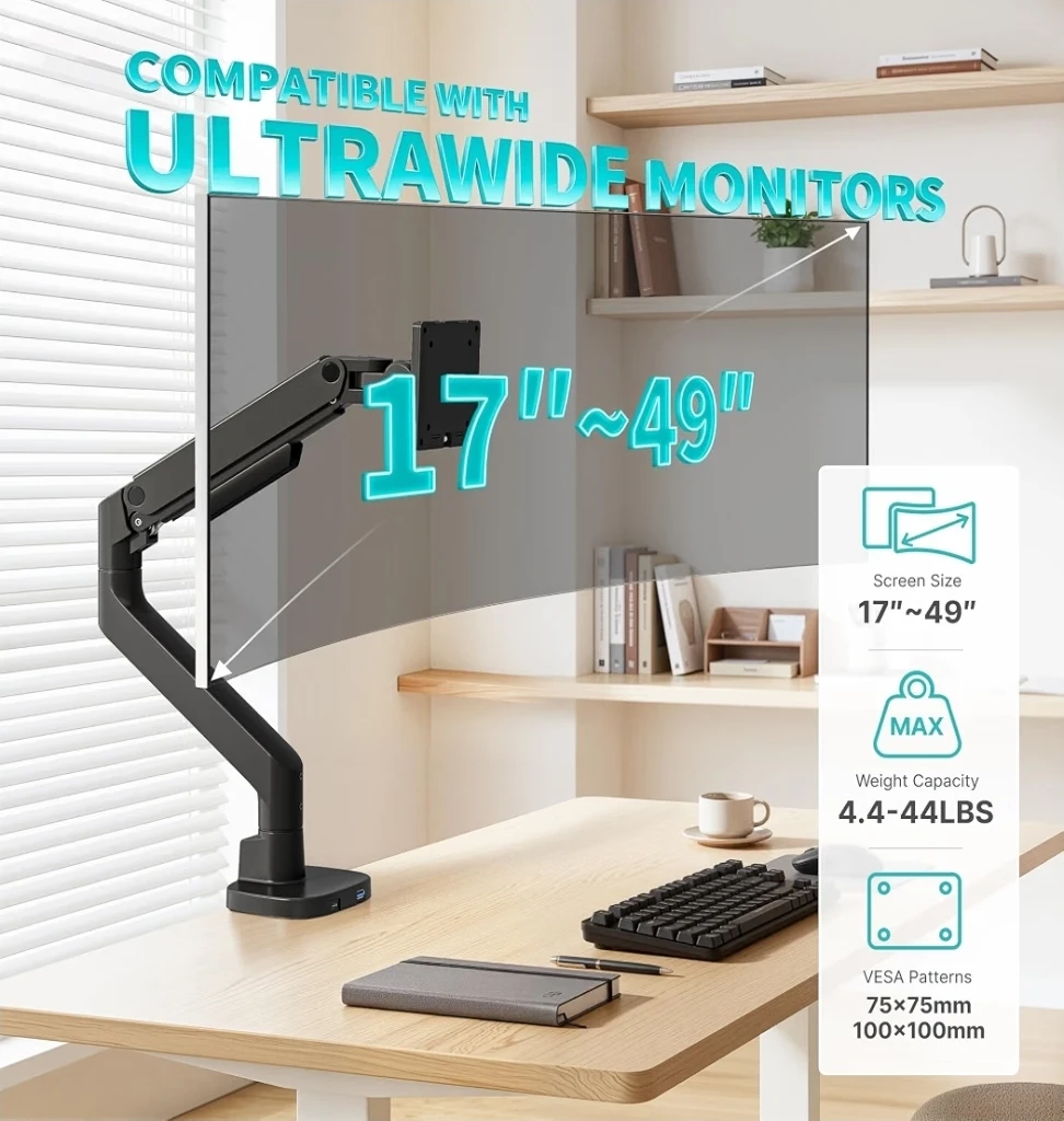 Gas Spring Monitor Mount for 17-49 Inch Screens with USB - photo 2