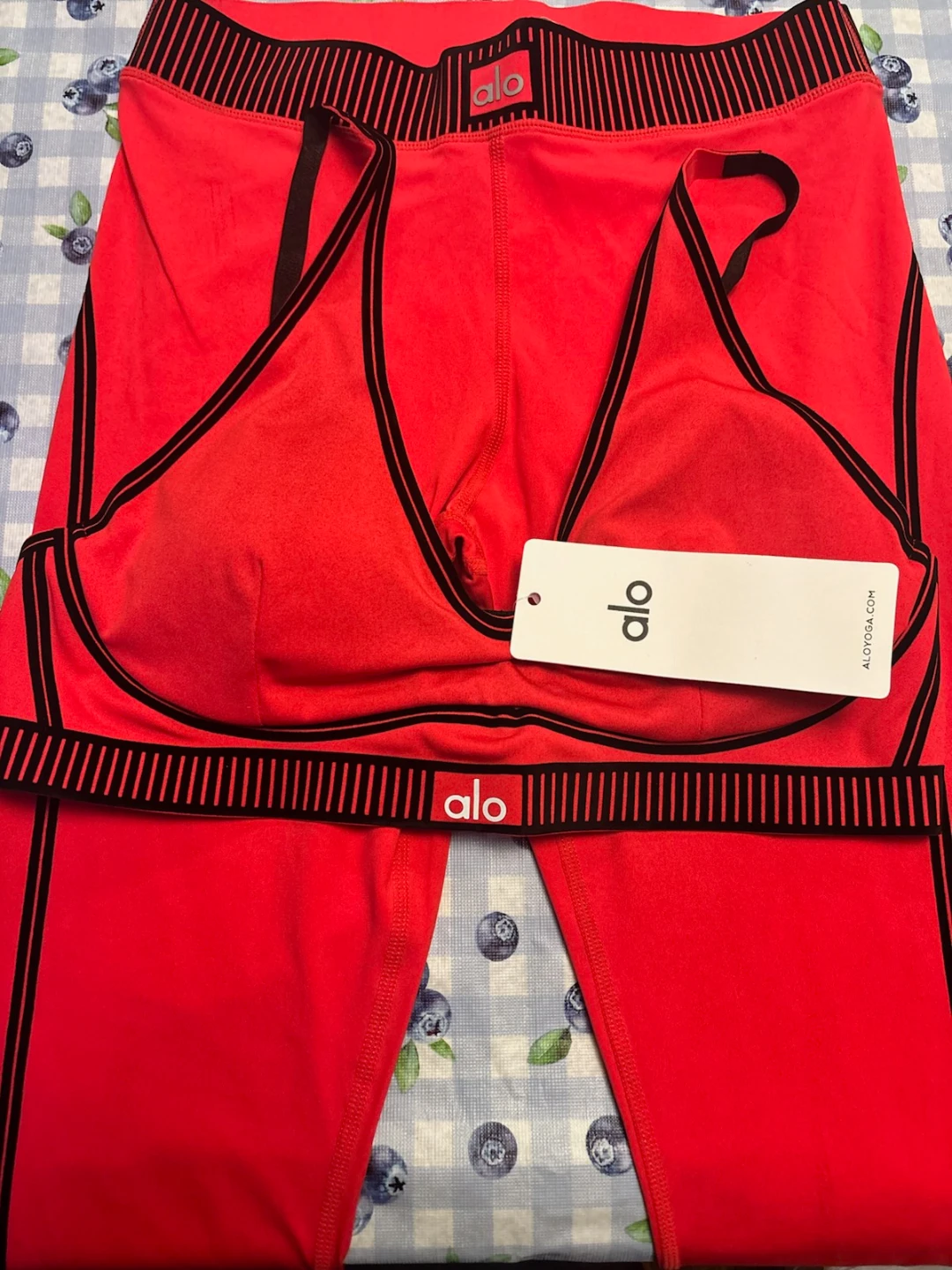 Alo Yoga Red Sports Bra and Leggings Set