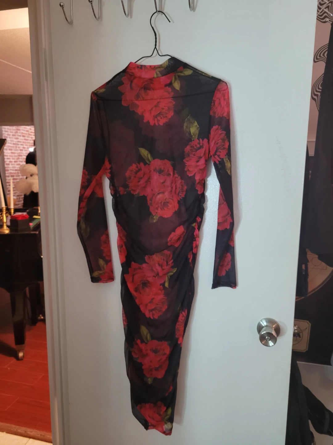 See through floral elegant Sheer Rose Print Mesh Dress - photo 2