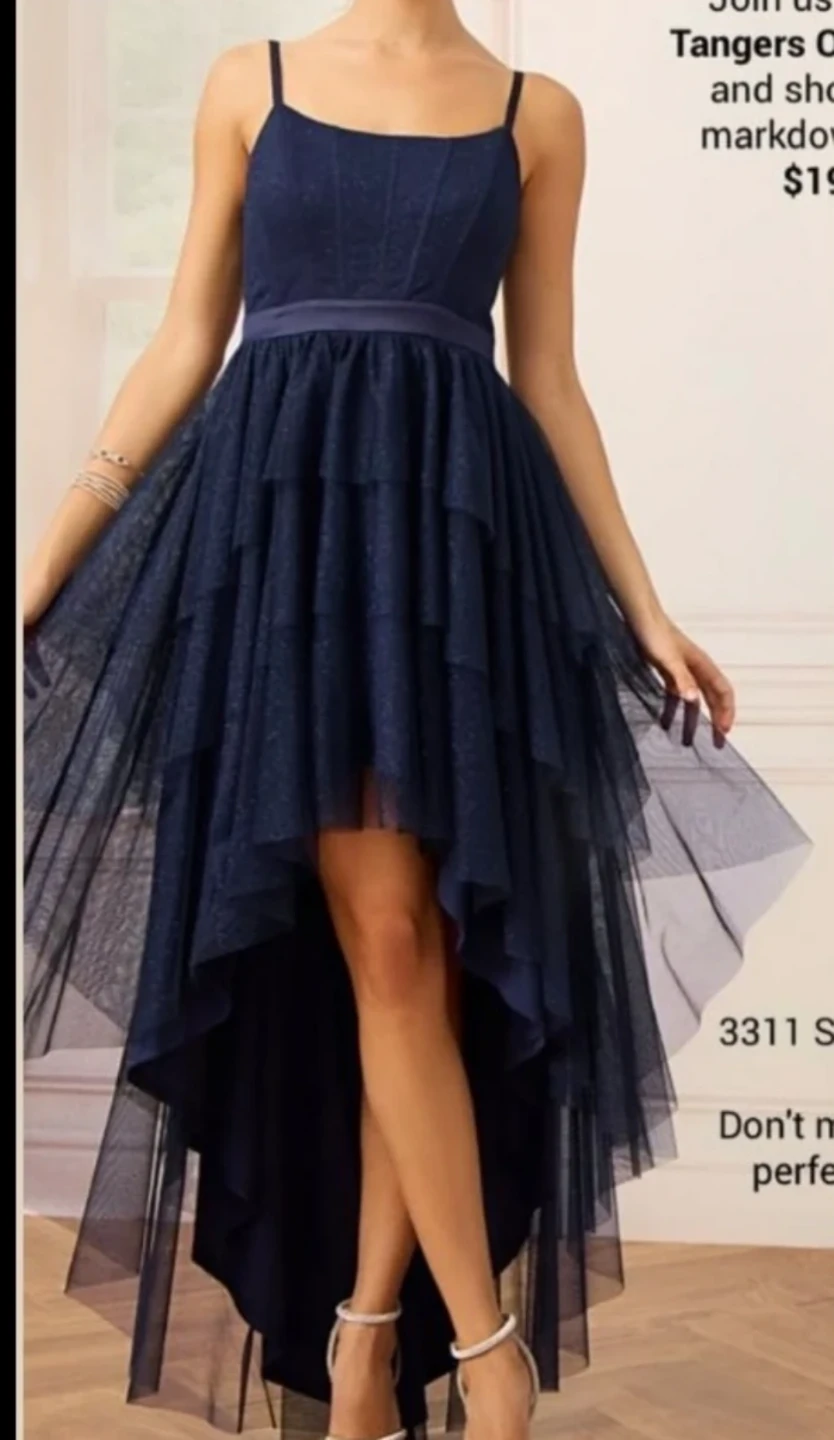 Le château Navy Blue Sparkly Tiered High-Low Dress - photo 2