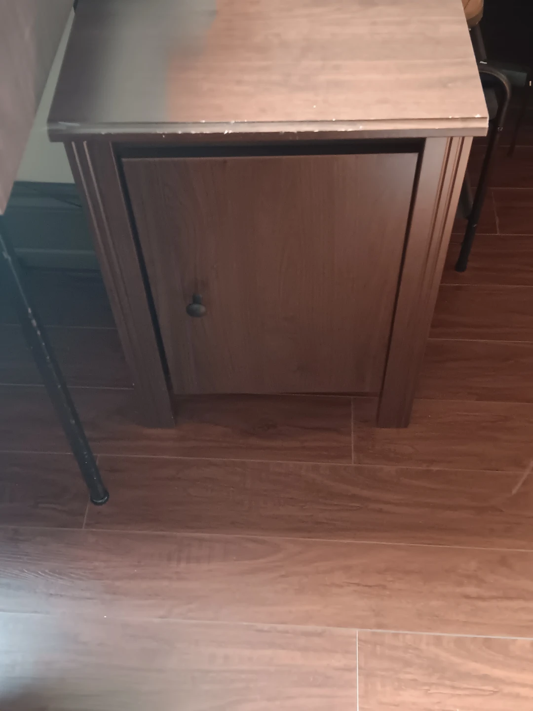 Dark Wood Nightstand with Drawer and Cabinet