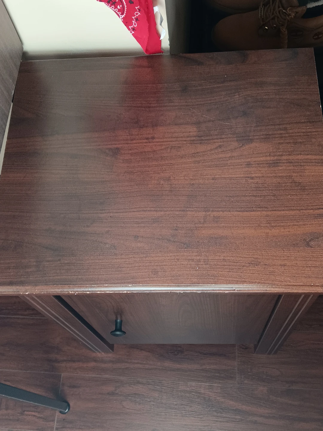 Dark Wood Nightstand with Drawer and Cabinet - photo 3