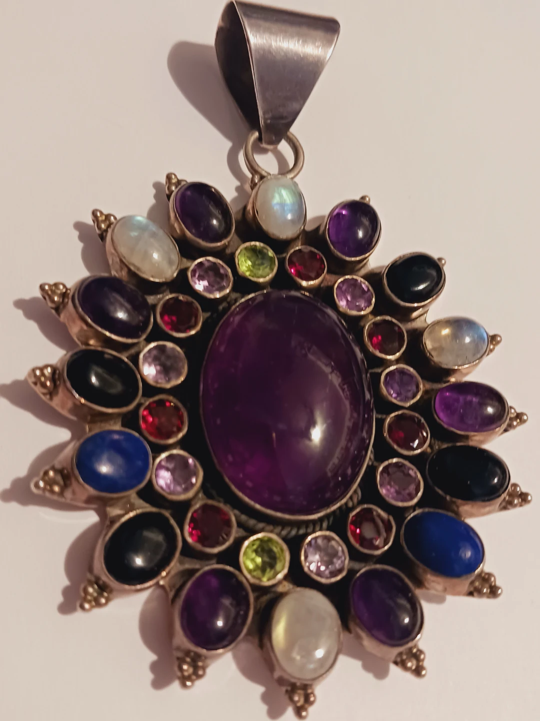 Sterling Silver 925  Oversized Multi-gemstone Starburst Pendant