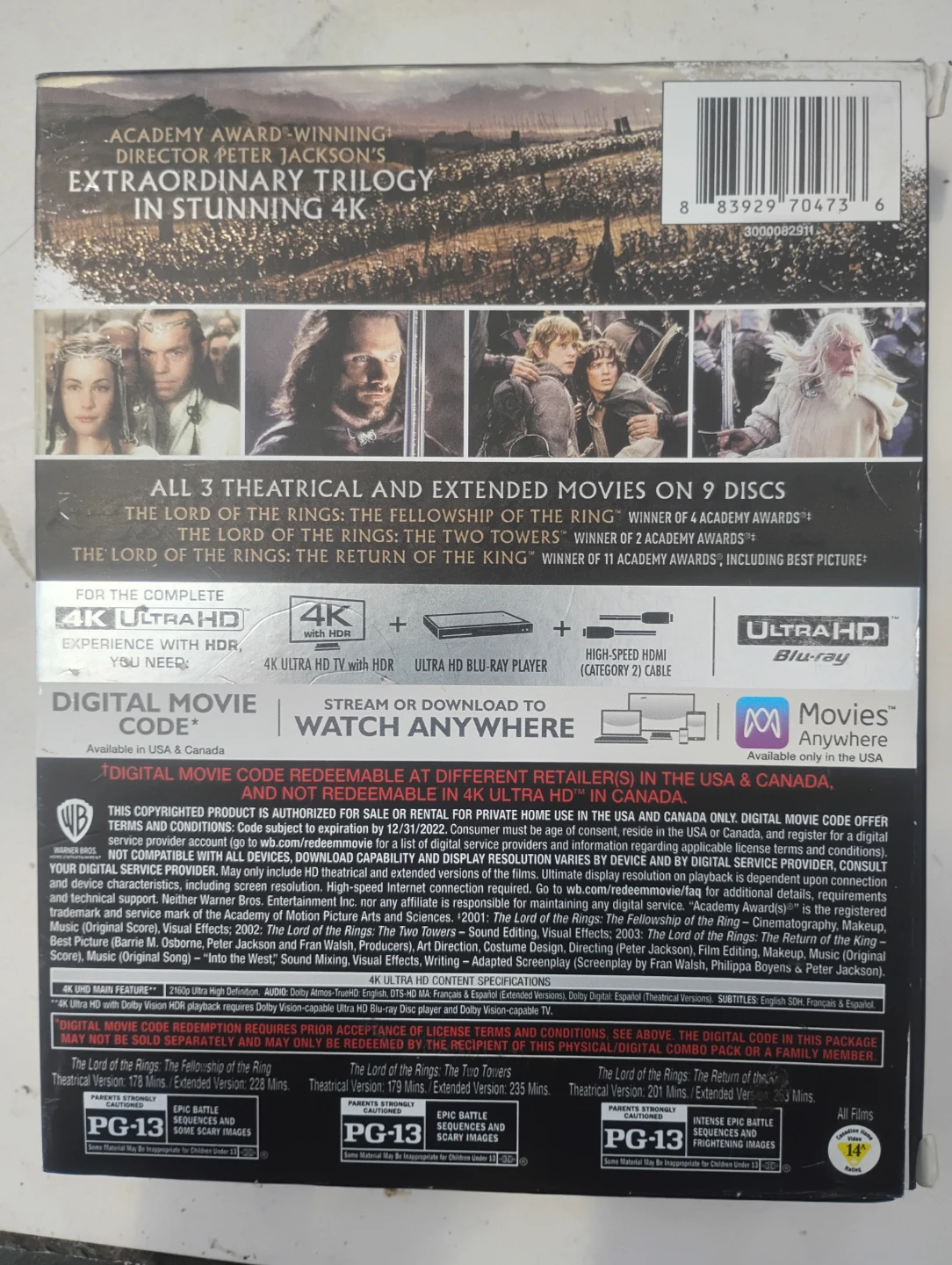 The Lord of the Rings Trilogy 4K Ultra HD Blu-ray + Digital Code - photo 2