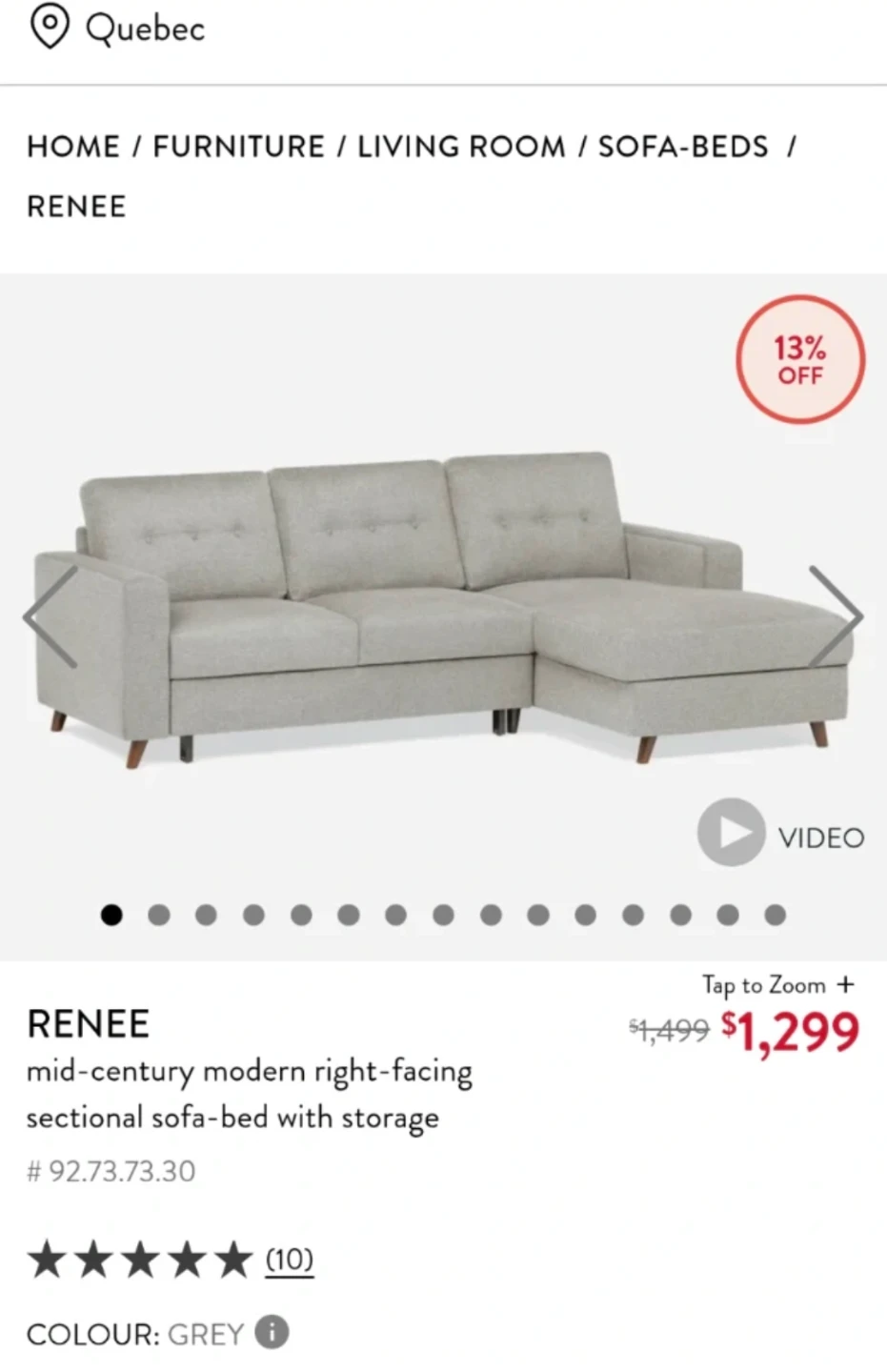 Structube: Renee Sectional Sofa-Bed with Storage