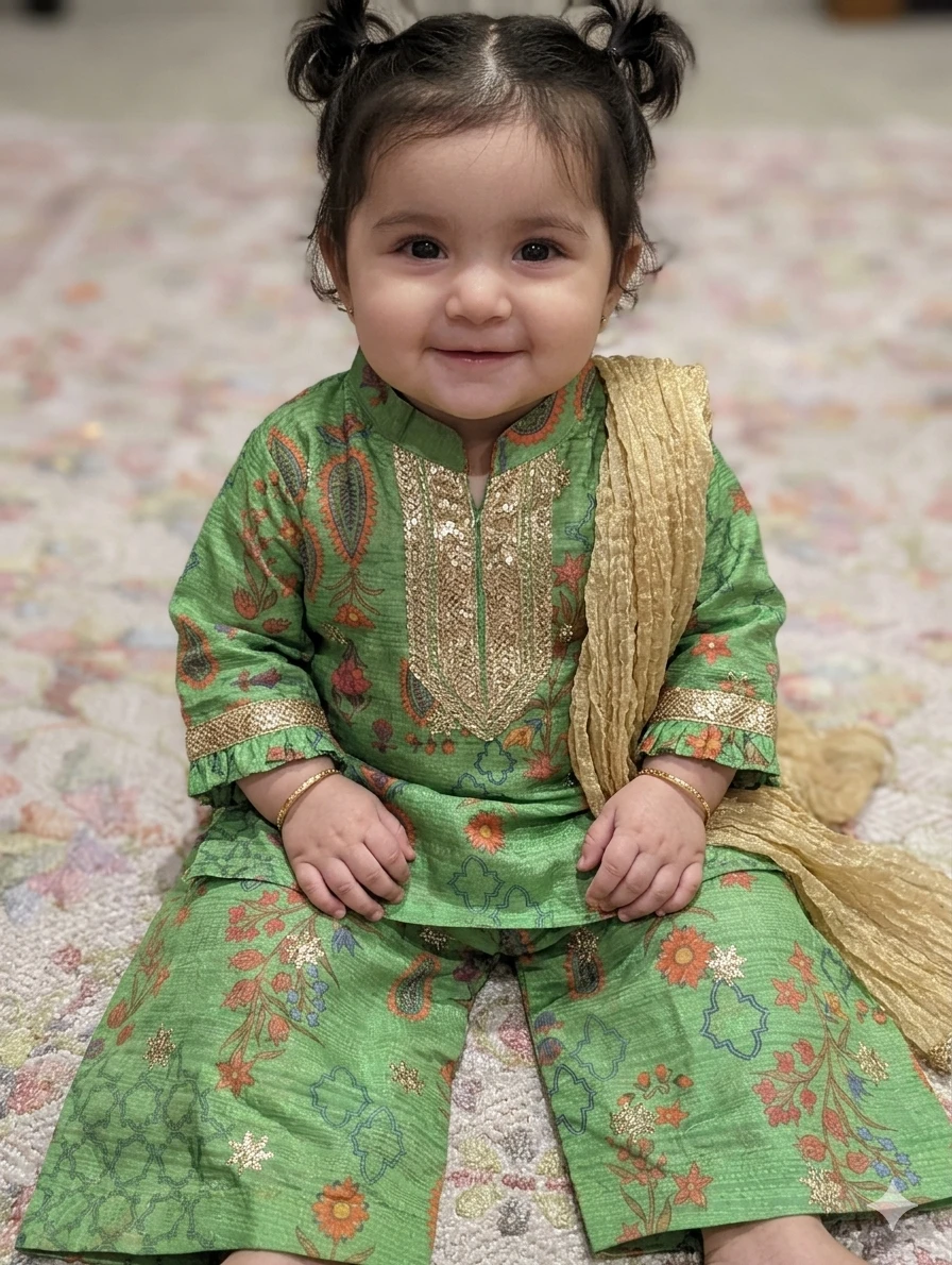 Green Printed Kurta and Pants Set