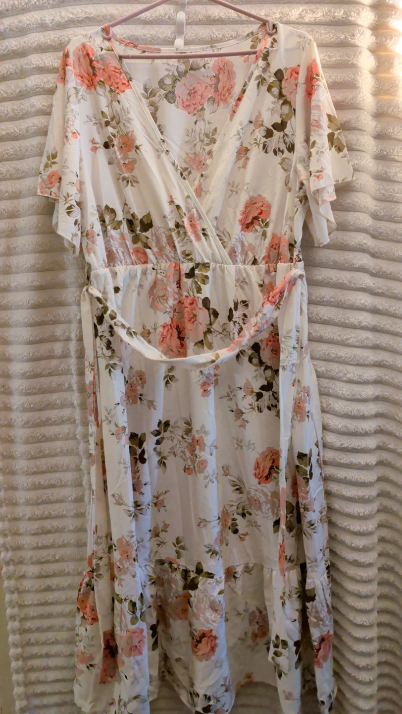 White Floral Wrap Dress