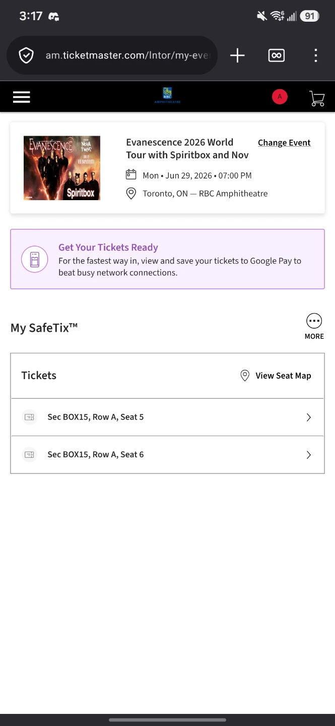 Evanescence 2026 World Tour Tickets Toronto PREMIUM LAKEHOUSE