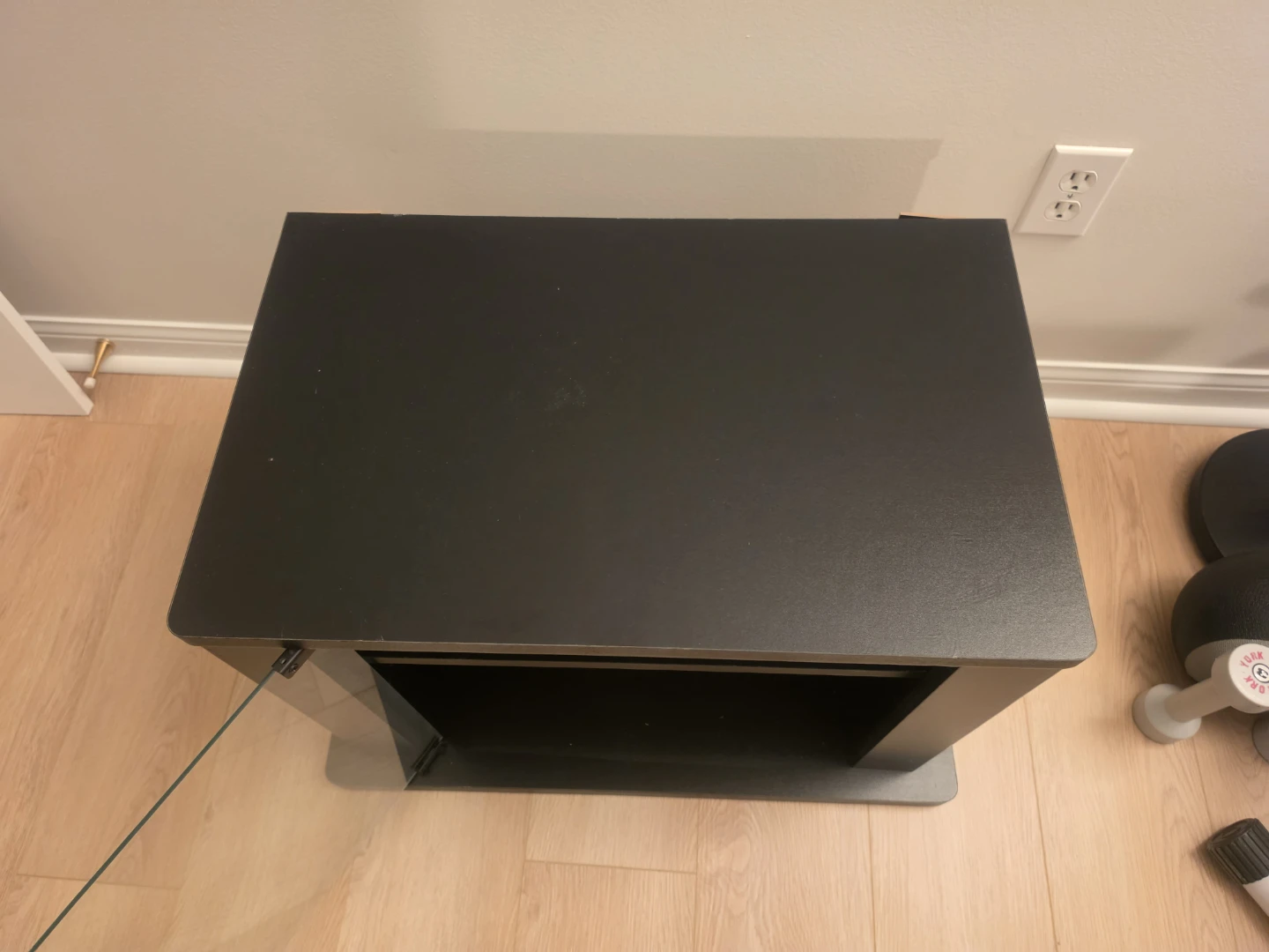 Black TV stand with glass door and storage - photo 3