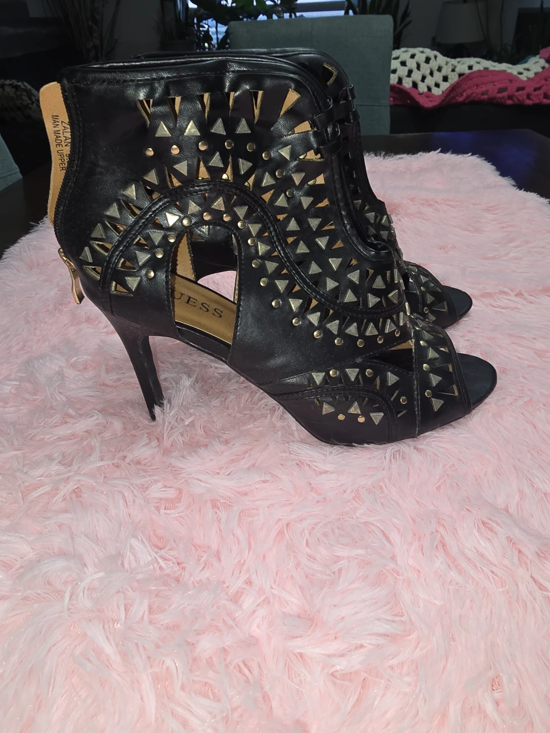 Black Studded Guess Peep-Toe Heels - photo 2