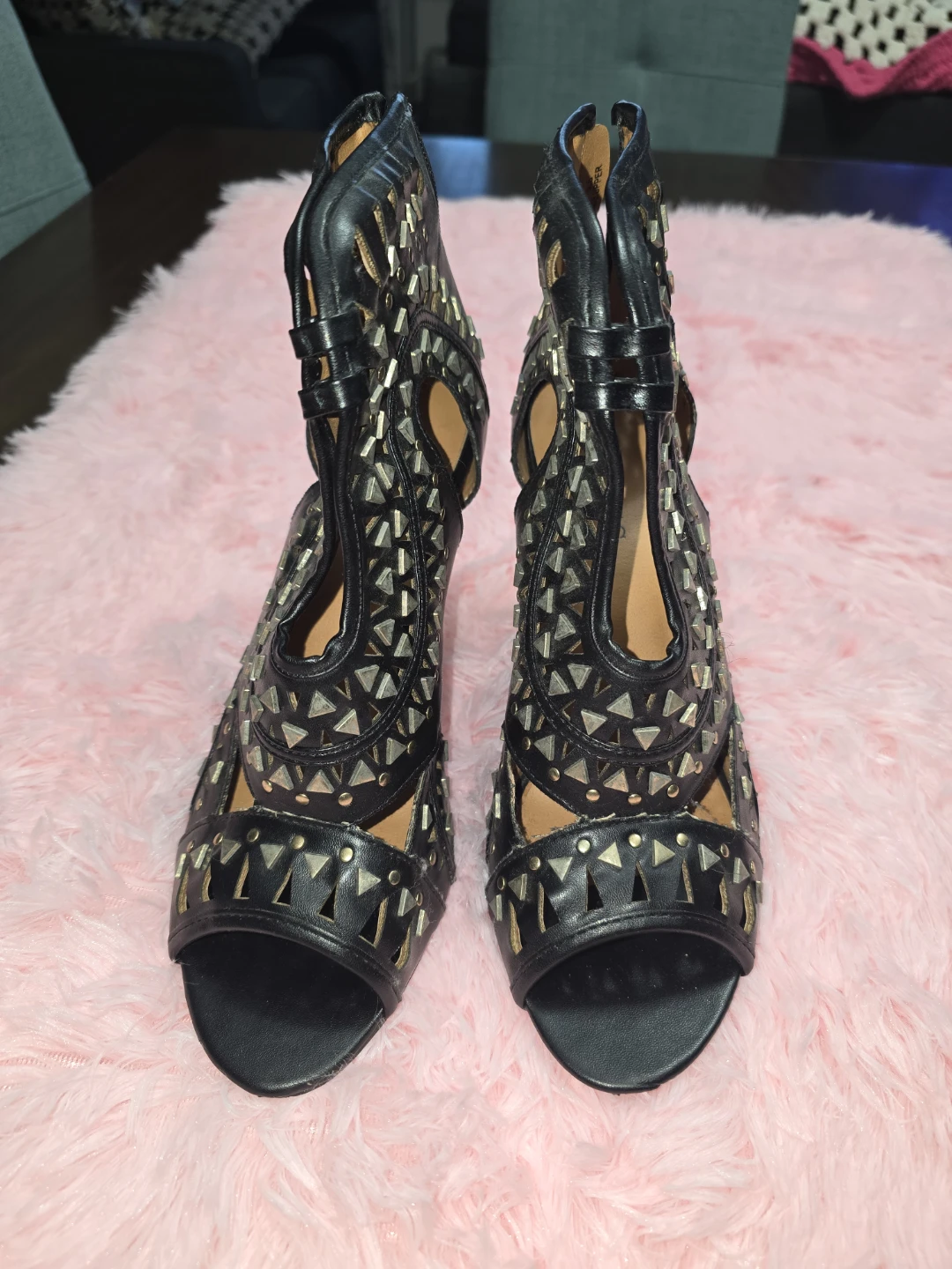Black Studded Guess Peep-Toe Heels - photo 4