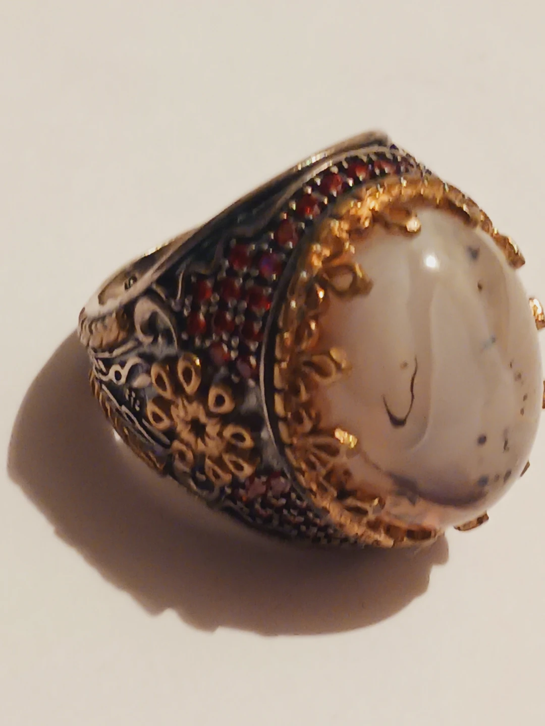 Sterling Silver 925 Stamped Agate Stone & Red Accents.9. - photo 3