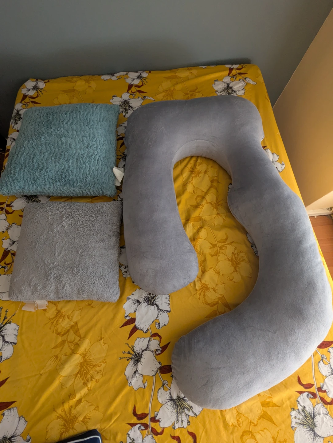 Gray C-Shaped Pregnancy Pillow
