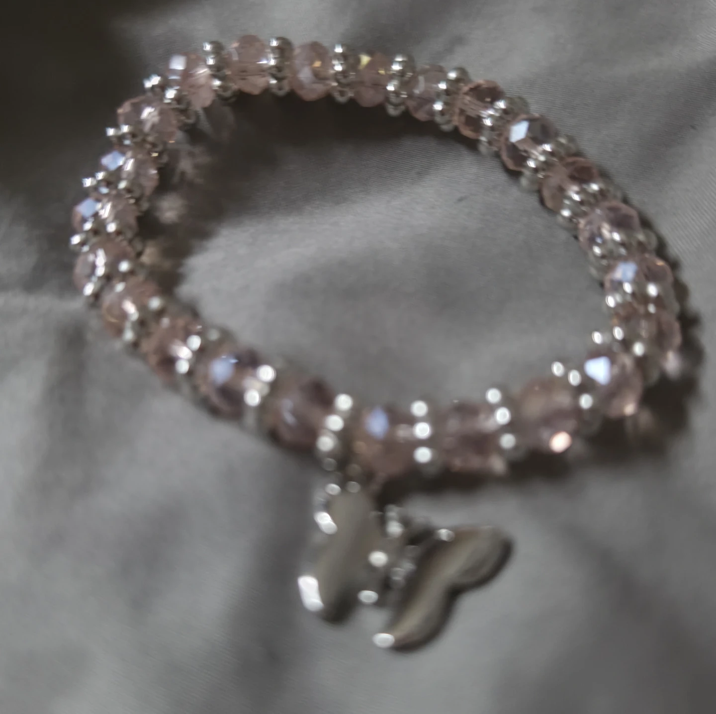 Pink Beaded Bracelet with Butterfly Charm