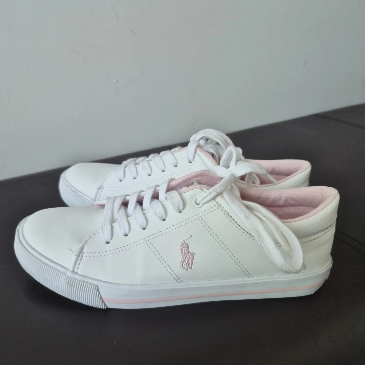 Polo Ralph Lauren White Sneakers with Pink Accents - Size 6