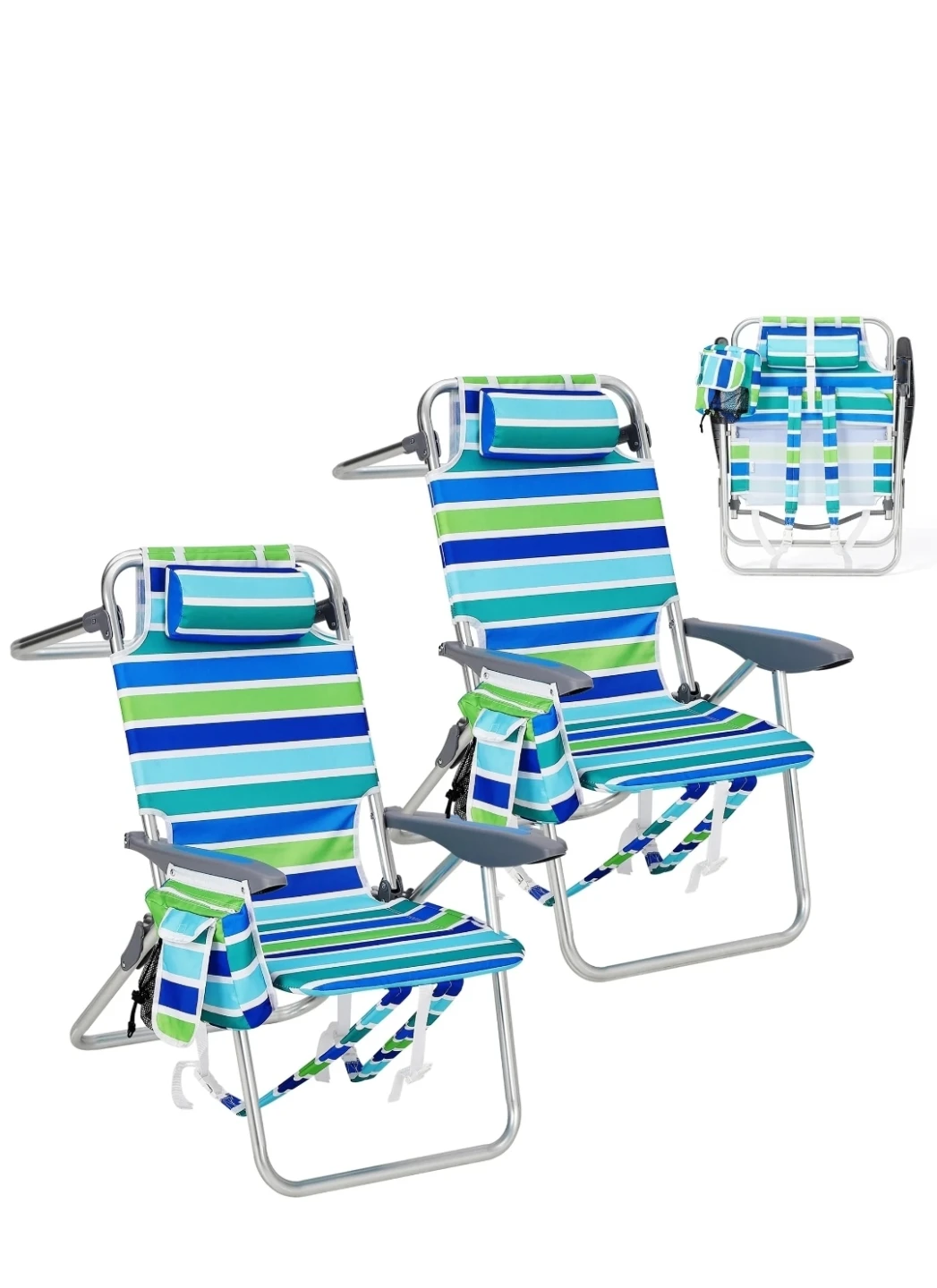 Striped Aluminum Beach Chair - Reclining, Rust-Resistant