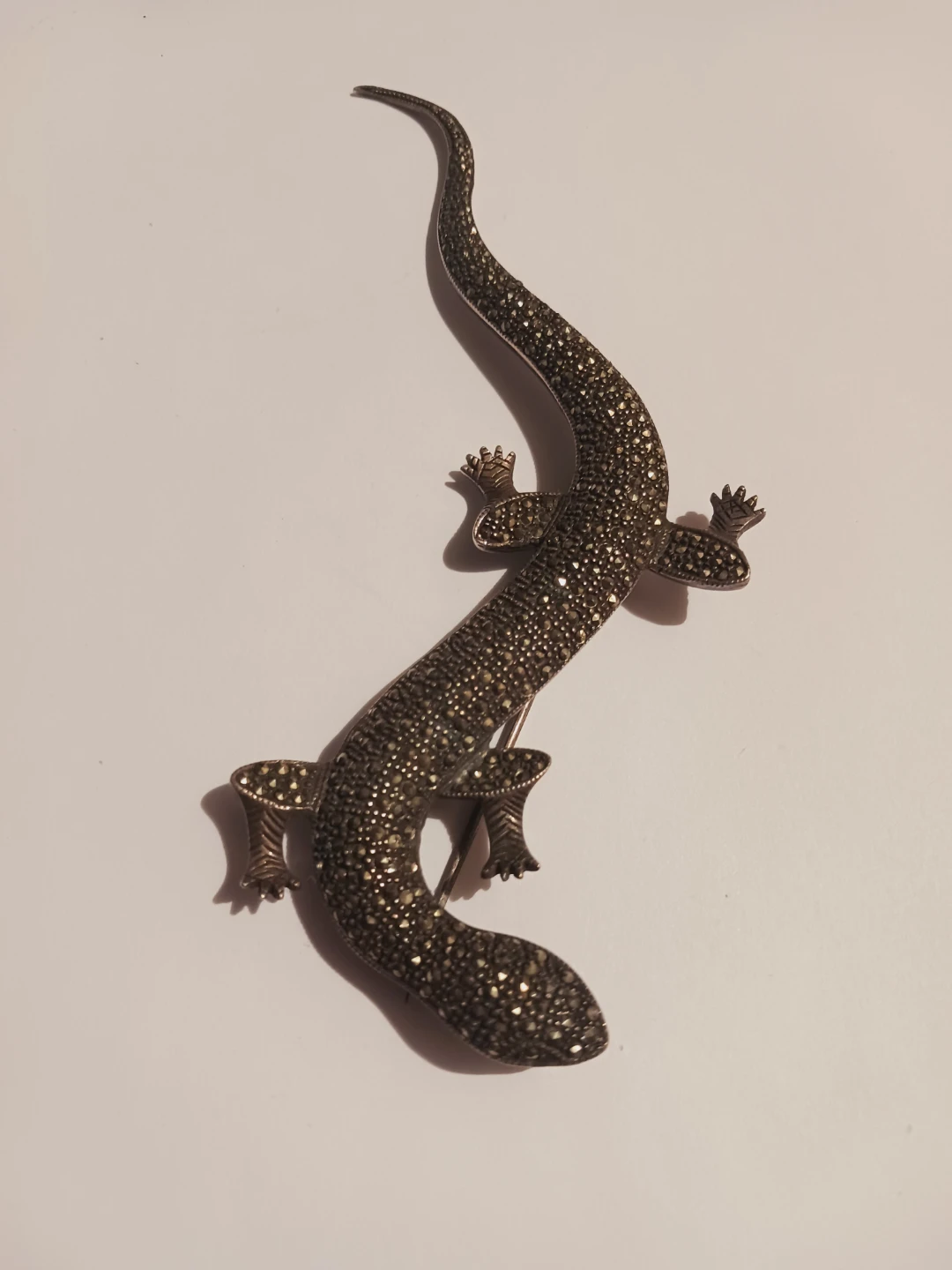Sterling Silver 925 Marcasite Large Lizard Brooch - photo 2