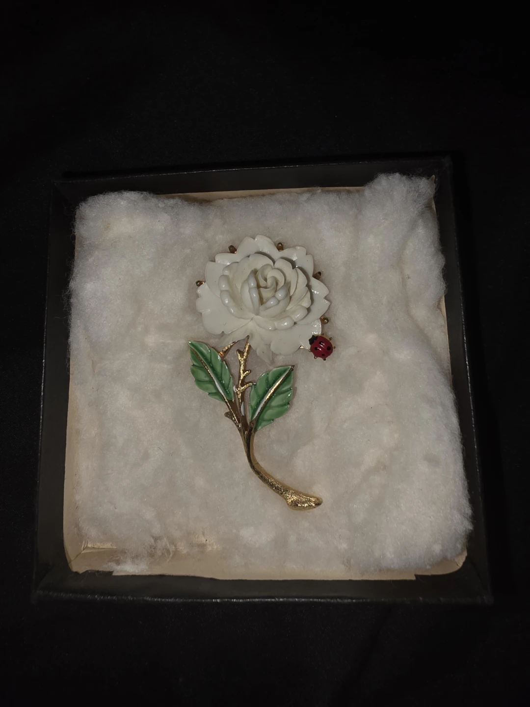 Vintage rose ladybug pin brooch JJ stamp on back