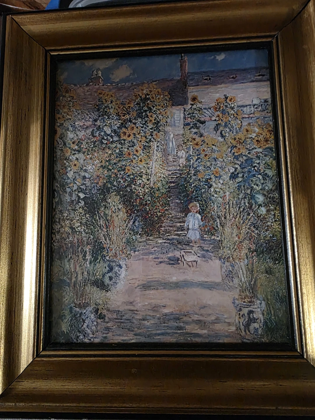Vintage Claude Monet Landscape Impressionist Child Garden Scene