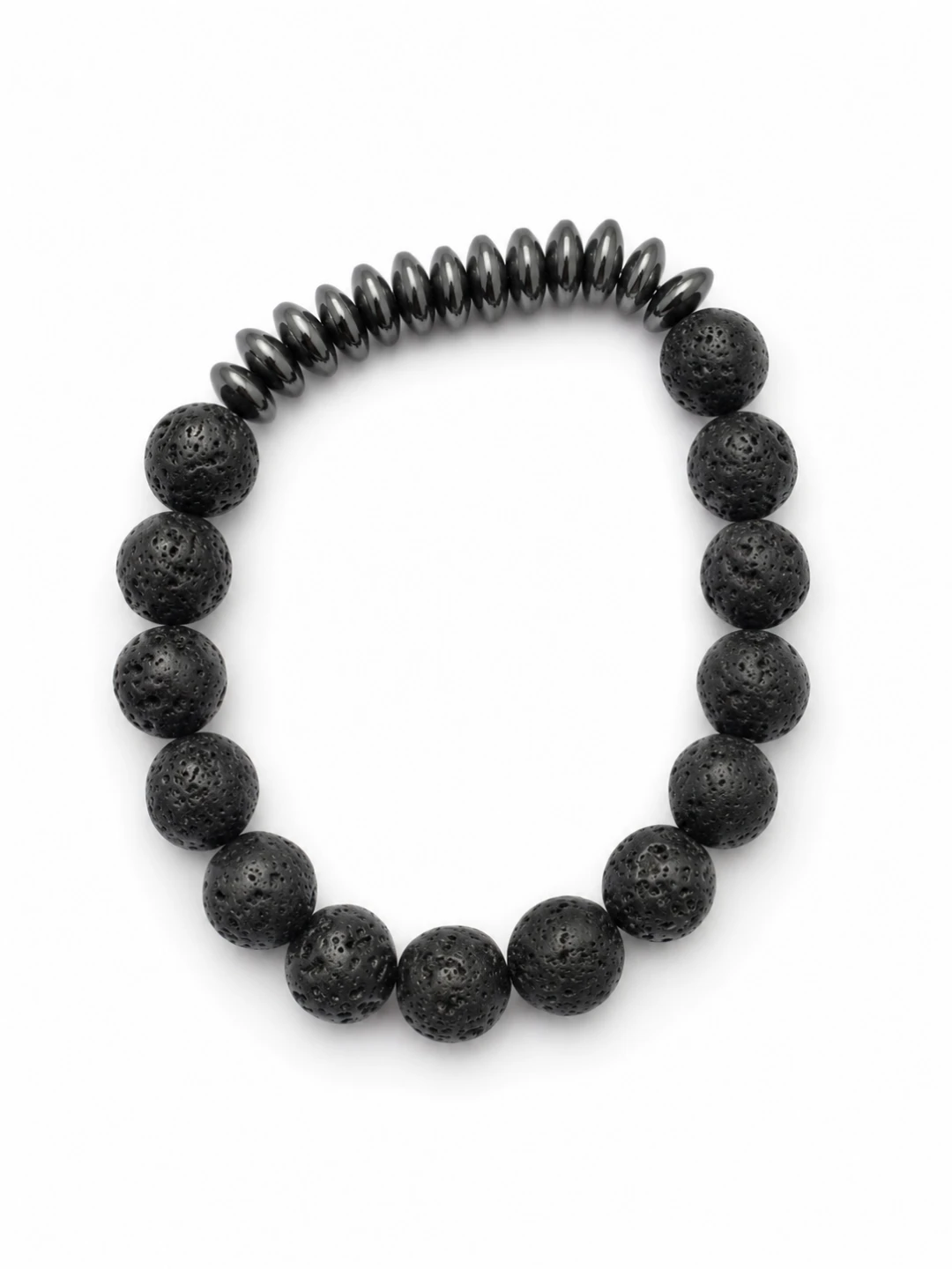 Black Lava Stone and Hematite Beaded Bracelet