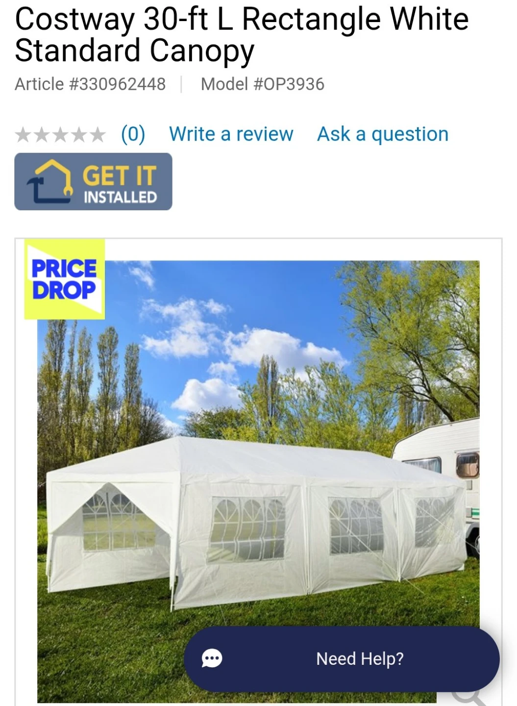 Costway 30-ft L Rectangle White Canopy Tent