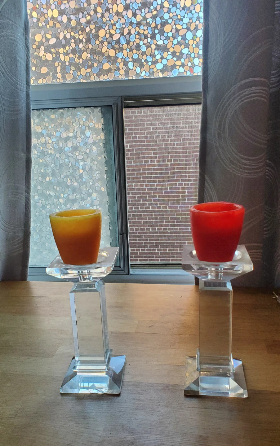 Set of 2 Crystal Glass Candle Holders