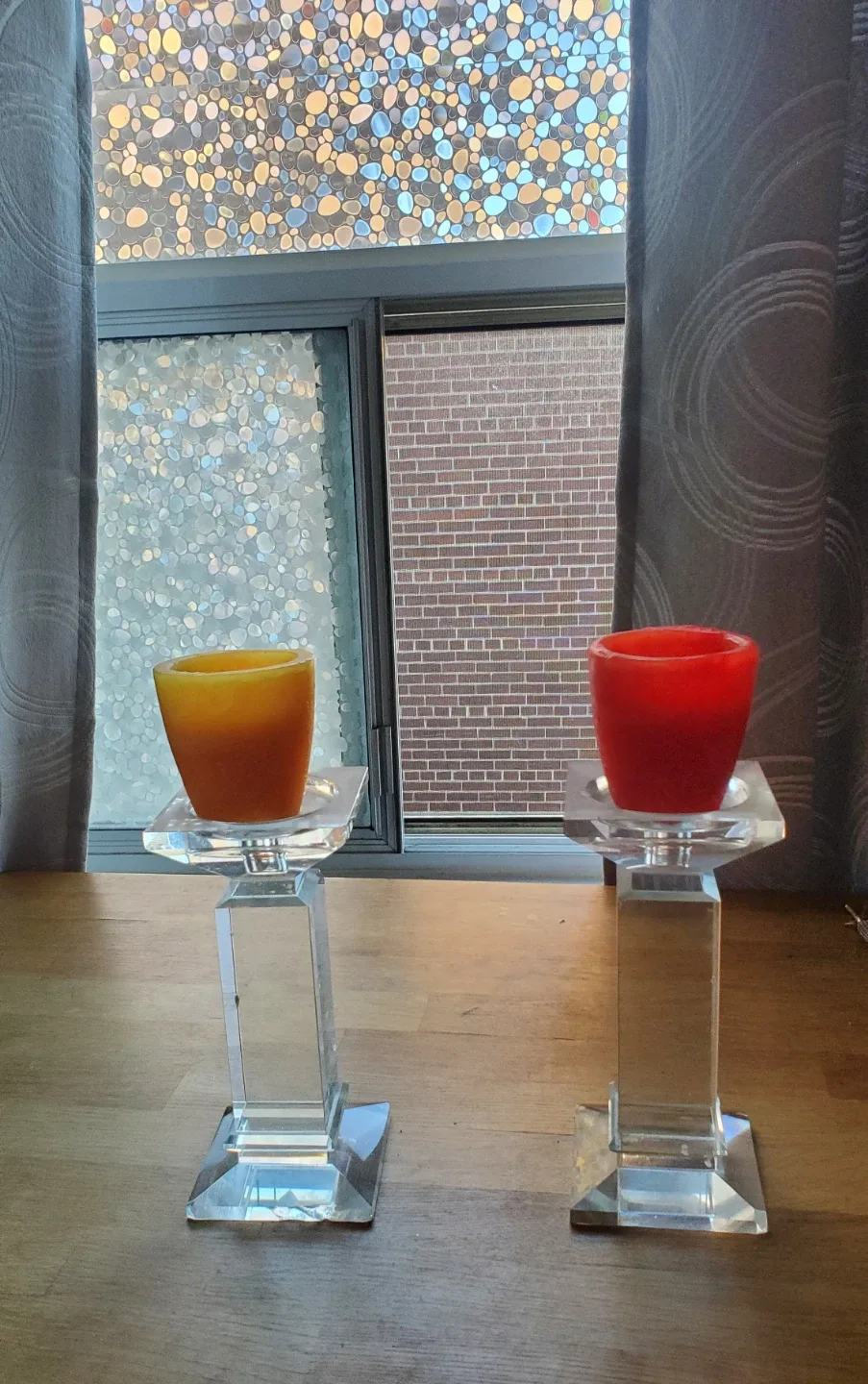 Set of 2 Crystal Glass Candle Holders