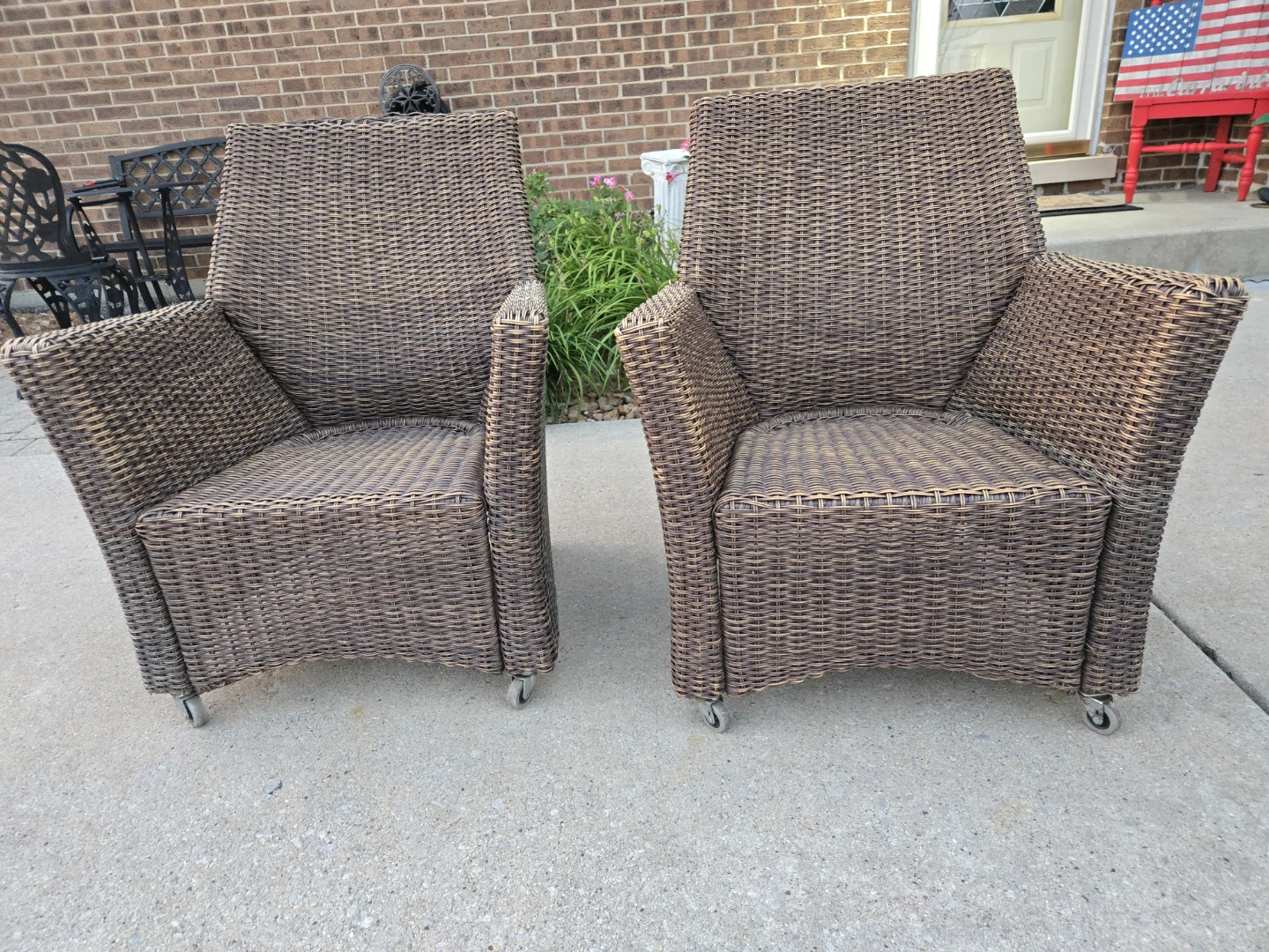 Wicker Arm Chairs with Wheels - Set of 2
