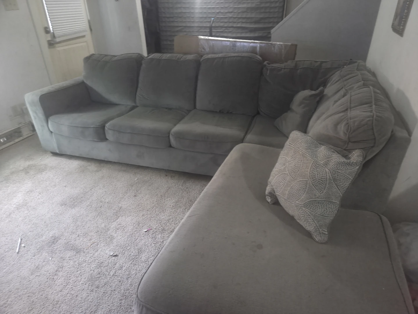 Grey Sectional Sofa and Two Black Chairs - photo 2