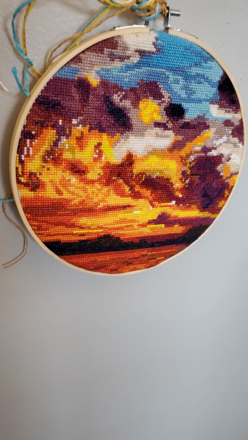 New Cross-stitch 9" sunset hoop art - photo 4
