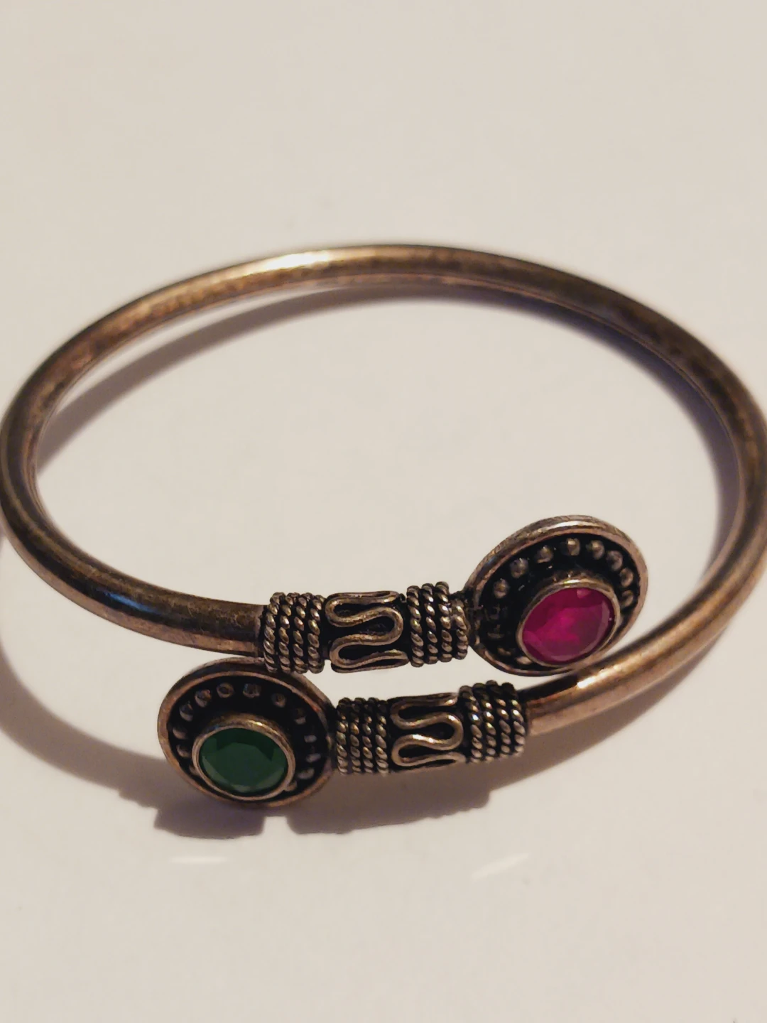 Sterling Silver 925 Pink & Green Gemstones Bangle Bracelet - photo 4
