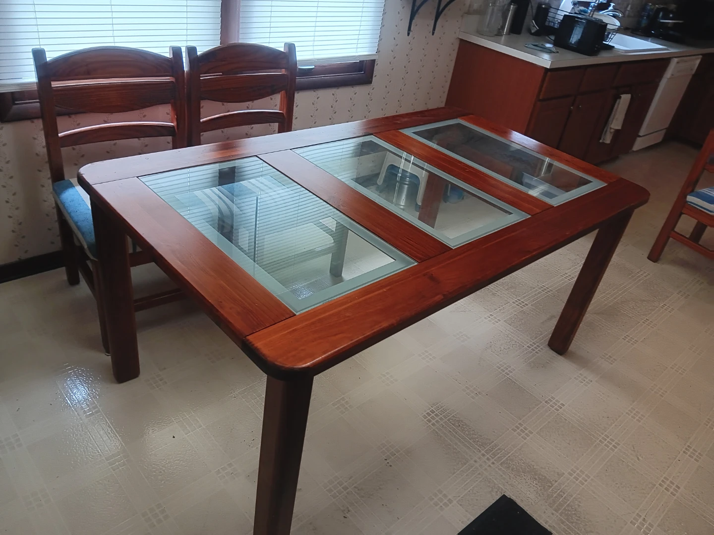 Wooden Dining Table with Glass Inserts - photo 4