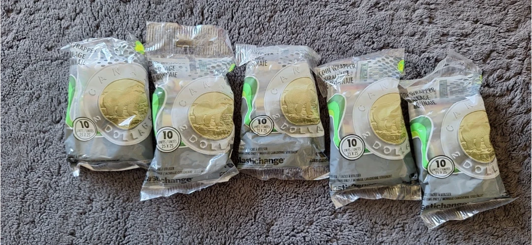 Pack of 5 Canadian Dollar Coin Wrappers - Plasticase