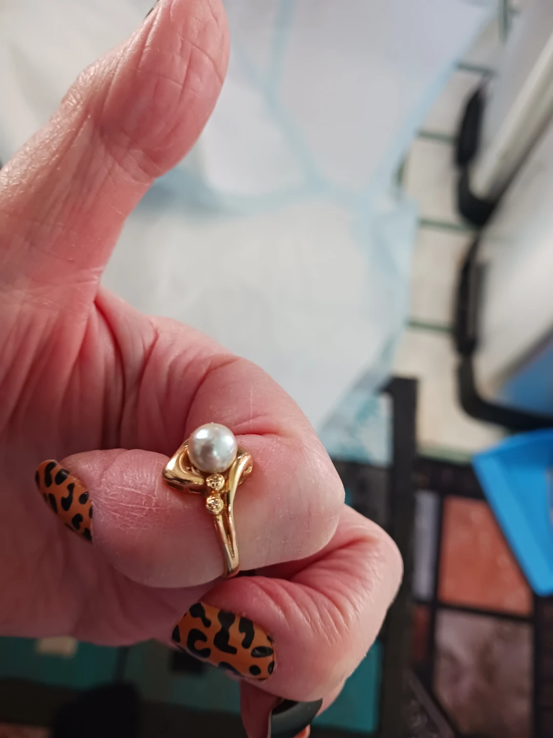 Vintage 1982 14K Gold Hawaiian Blue Pearl Ring - photo 3