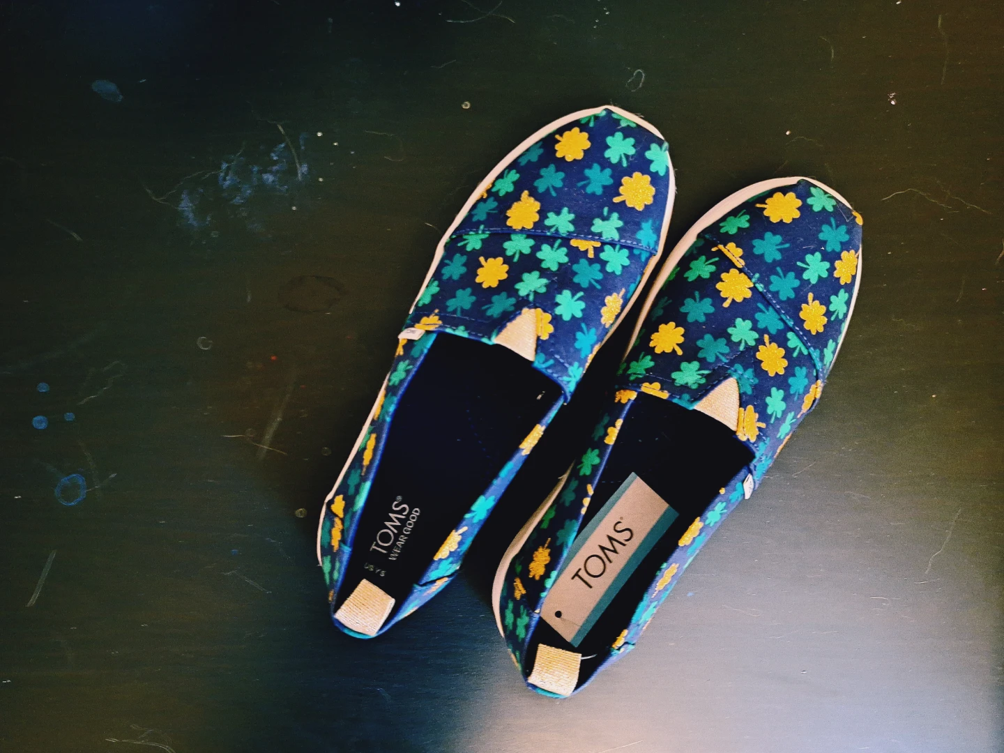 TOMS Slip-on Shoes with Clover Prints on Navy Canvas