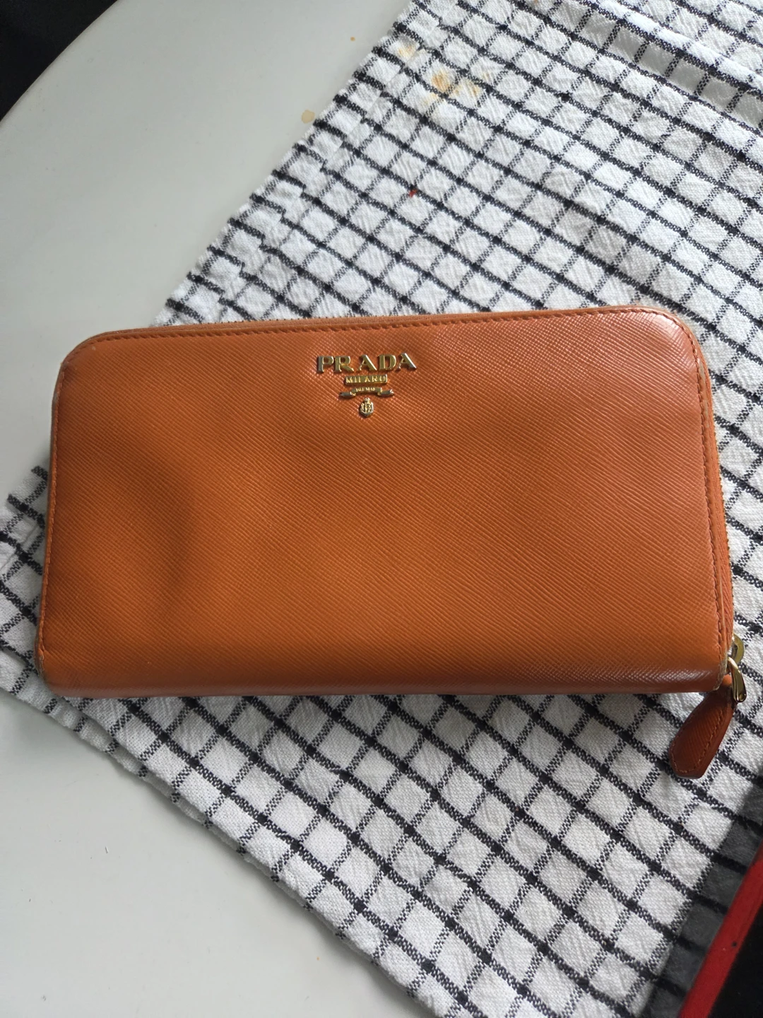 Prada Orange Saffiano Leather Zip Around Wallet