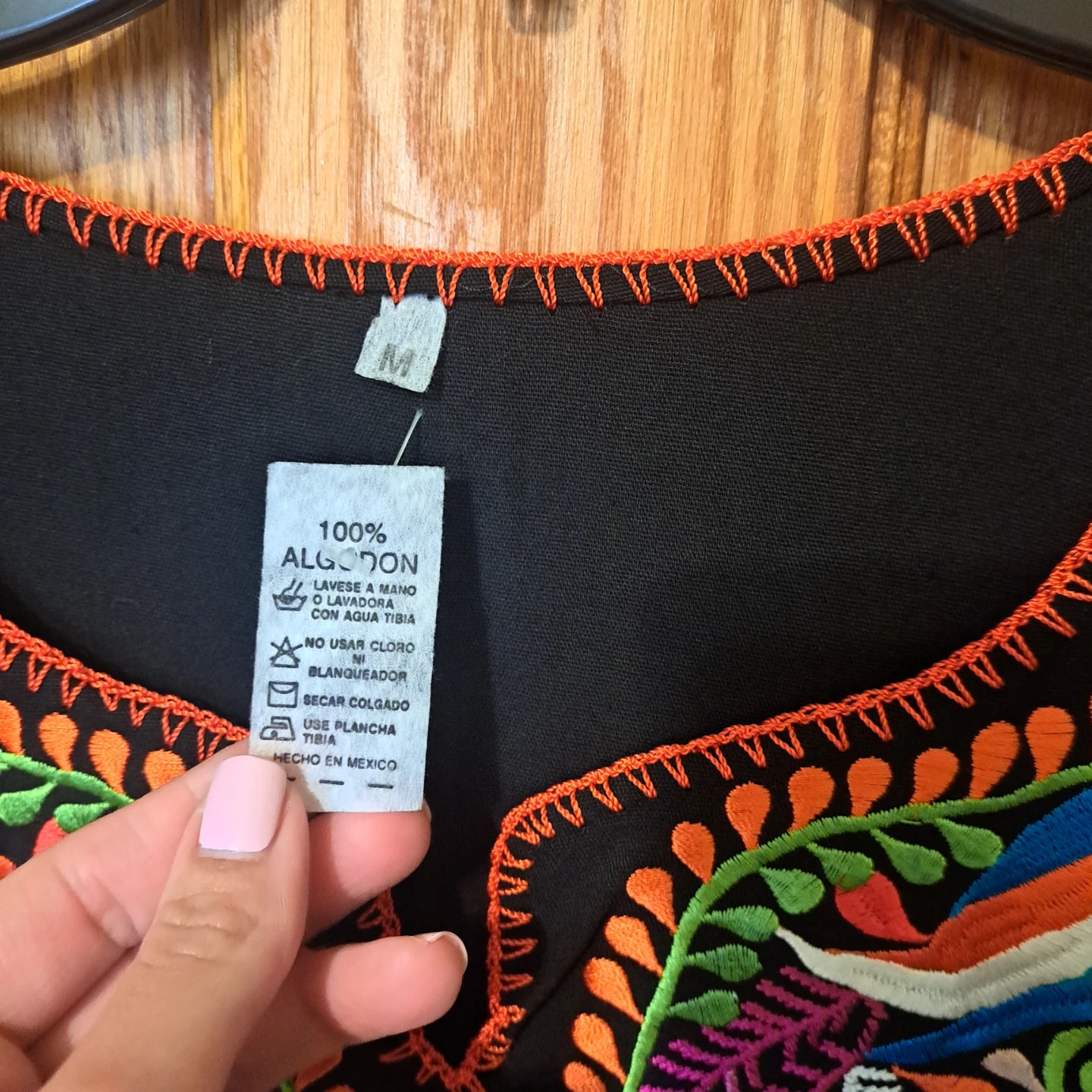 Black Embroidered Cotton Blouse Size M (From Mexico) - photo 2