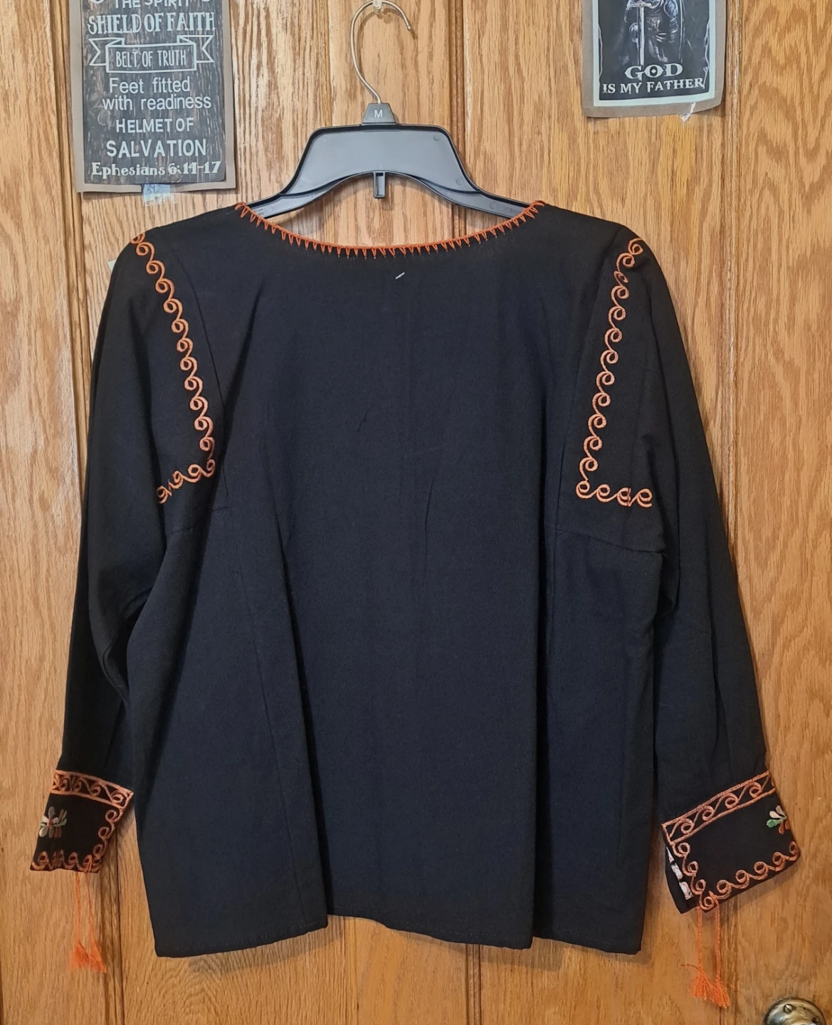 Black Embroidered Cotton Blouse Size M (From Mexico) - photo 3